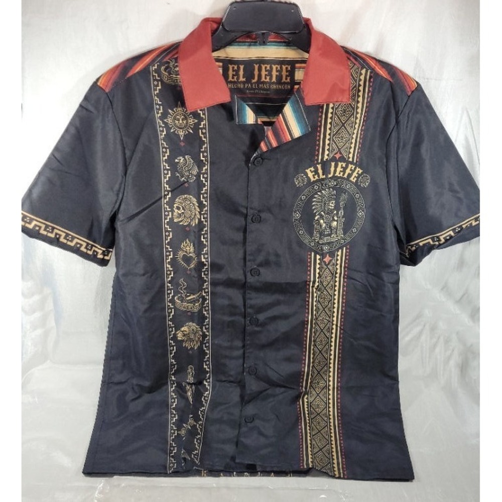 House of Chingasos El Jefe Azteca Guayabera Button Down Shirt - Size 2XS